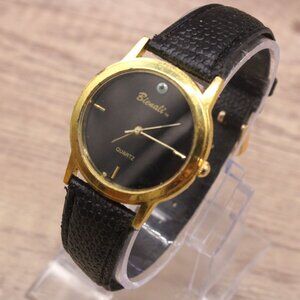 Vintage Bienali Watch Womens Gold Tone Stainless Steel Classic Black Quartz Dial